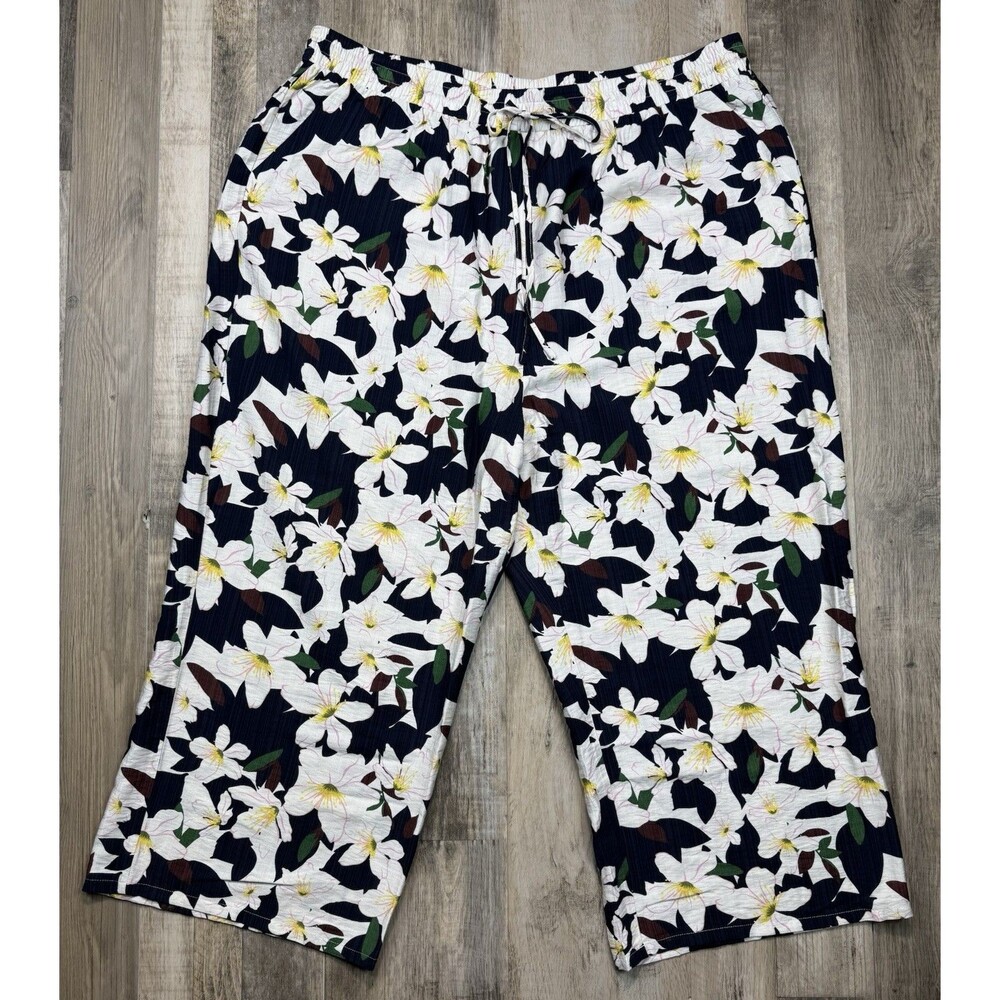 RACHEL ROY Women's Black/White Plus Size 3X Floral Casual Pants Lightweight New